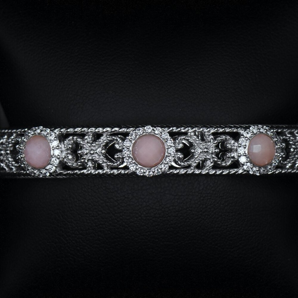 Judith Ripka - Pink Opal and CZ Sterling Silver Hinged Bracelet